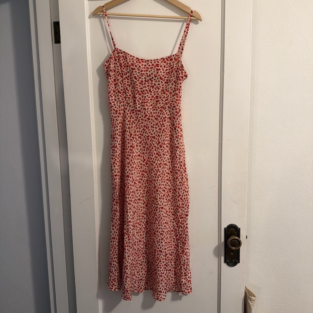 Realisation Par Cream Slip Midi Dress with Red Floral Print